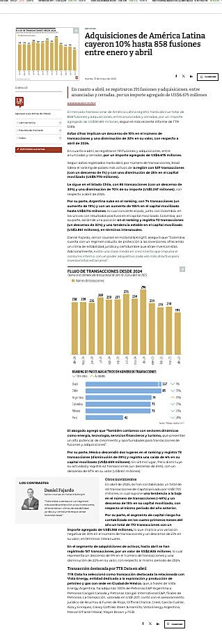 INDUSTRIA Adquisiciones de Amrica Latina cayeron 10% hasta 858 fusiones entre enero y abril